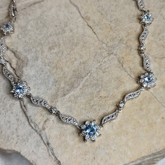 925 silver and blue CZ princess sweetheart necklace